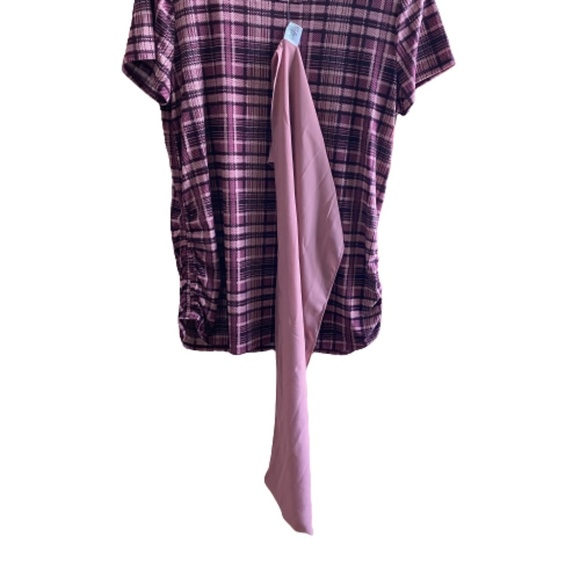ELLE Ruched Top & Scarf Set Short Sleeve Scoop Neck Pink Plaid Large - Picture 5 of 11